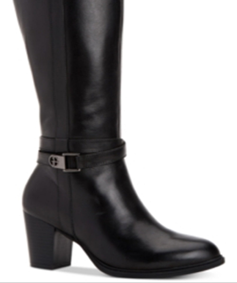 Botas femininas Giani Bernini Rozario de couro, bico amendoado, cano alto, pretas, tamanho 10,5 M