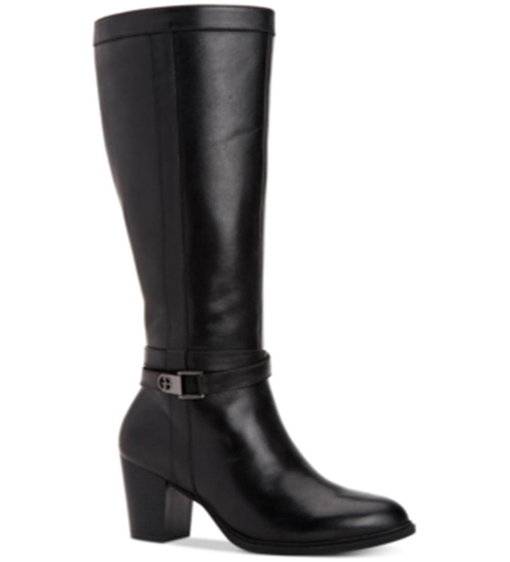 Botas femininas Giani Bernini Rozario de couro, bico amendoado, cano alto, pretas, tamanho 10,5 M