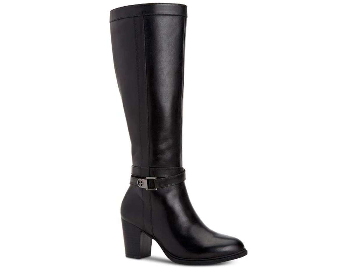 Botas femininas Giani Bernini Rozario de couro, bico amendoado, cano alto, pretas, tamanho 12