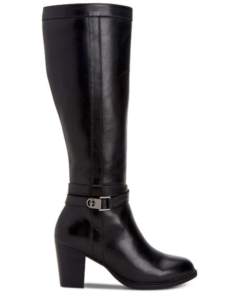 Botas femininas Giani Bernini Rozario de couro, bico amendoado, cano alto, pretas, tamanho 12