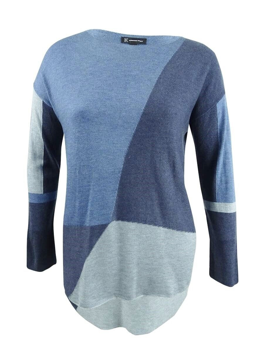 Suéter feminino com blocos de cores da INC International Concepts, azul, tamanho pequeno GG