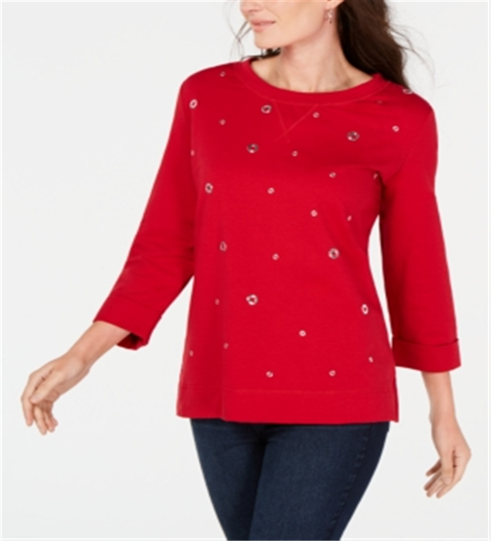 Moletom feminino Karen Scott com detalhes em vermelho, tamanho grande