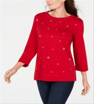 Moletom feminino Karen Scott com detalhes em vermelho, tamanho grande