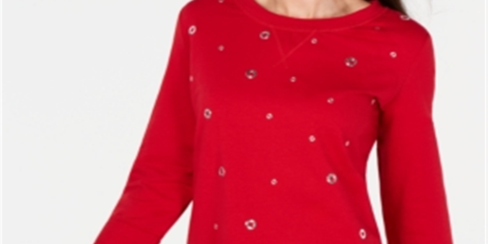 Moletom feminino Karen Scott com detalhes em vermelho, tamanho grande