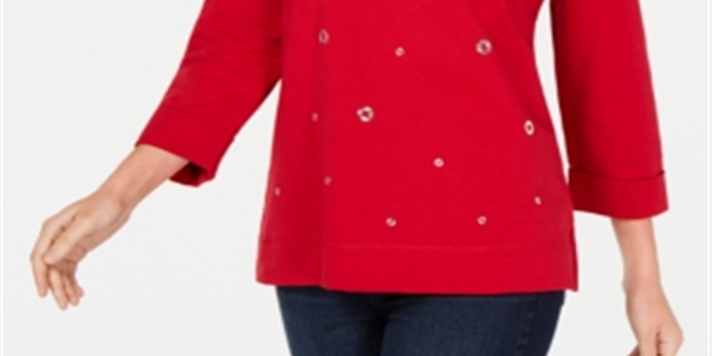 Moletom feminino Karen Scott com detalhes em vermelho, tamanho grande