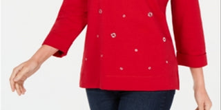 Moletom feminino Karen Scott com detalhes em vermelho, tamanho grande