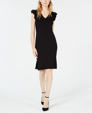 Vestido tubinho com babados e nervuras Bar III feminino, preto, tamanho grande