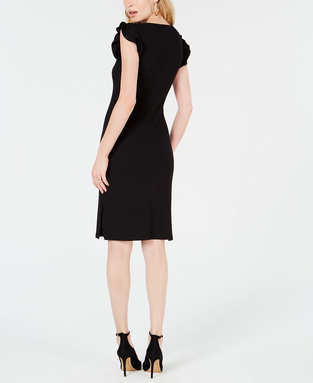 Vestido tubinho com babados e nervuras Bar III feminino, preto, tamanho grande