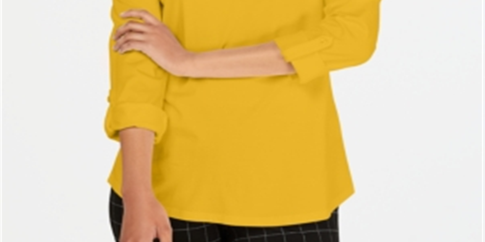 Charter Club Supima Cotton Blusa Feminina com Gola Dividida, Amarela, Tamanho P