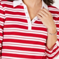 Karen Scott Blusa feminina listrada com decote dividido e acabamento em ilhós, vermelha, tamanho grande