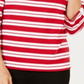 Karen Scott Blusa feminina listrada com decote dividido e acabamento em ilhós, vermelha, tamanho grande