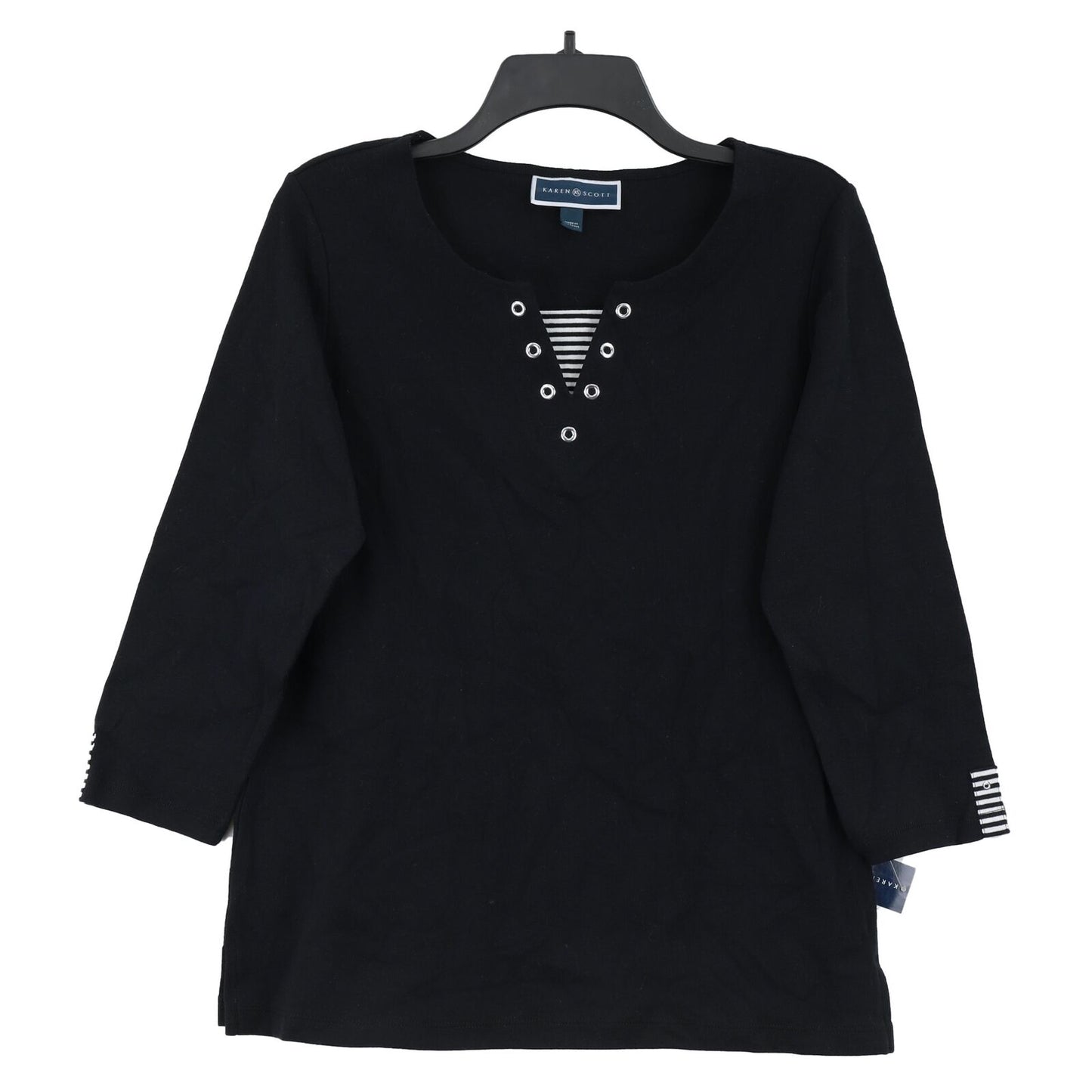 Karen Scott Top Feminino de Algodão com Ilhós e Gola Alta, Preto, Tamanho Médio