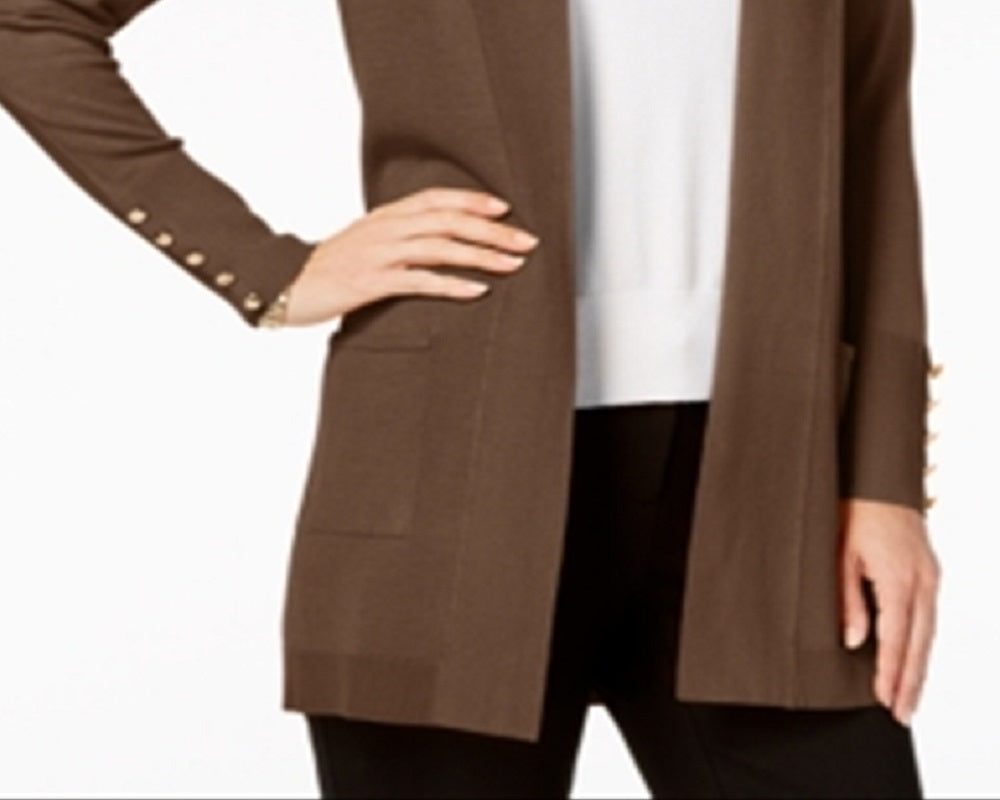 Cardigan feminino JM Collection com frente aberta, marrom, tamanho pequeno