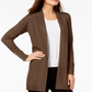Cardigan feminino JM Collection com frente aberta, marrom, tamanho pequeno