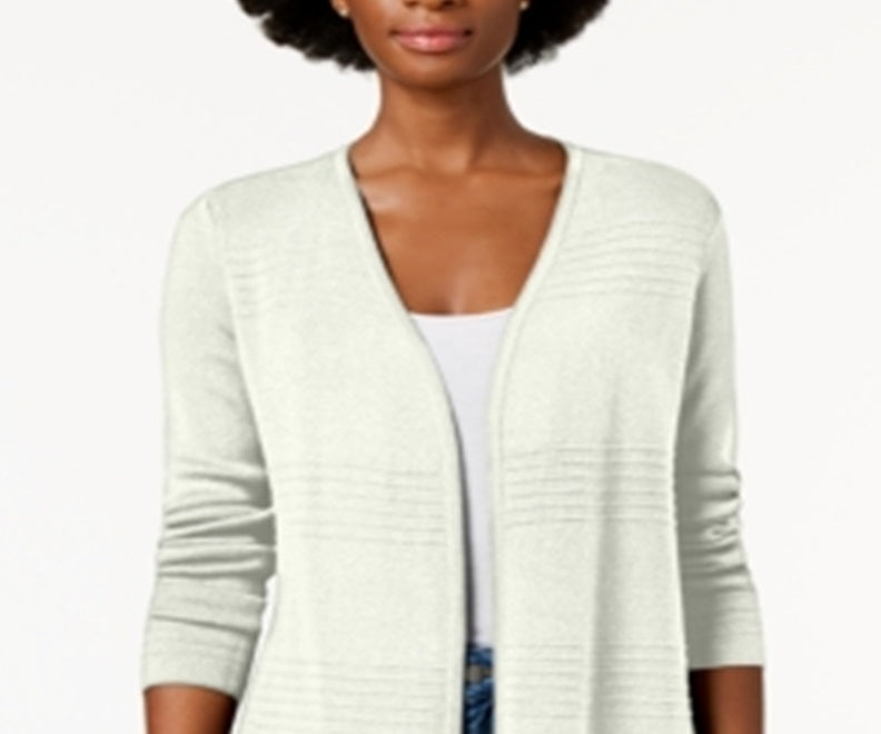 Cardigan feminino de malha canelada com frente aberta, tamanho extragrande, branco, Charter Club