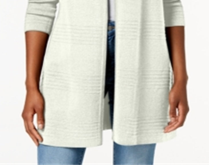 Cardigan feminino de malha canelada com frente aberta, tamanho extragrande, branco, Charter Club
