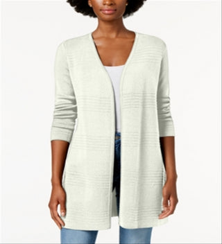 Cardigan feminino de malha canelada com frente aberta, tamanho extragrande, branco, Charter Club