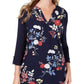 Camiseta feminina leopardo borboleta Charter Club azul tamanho grande
