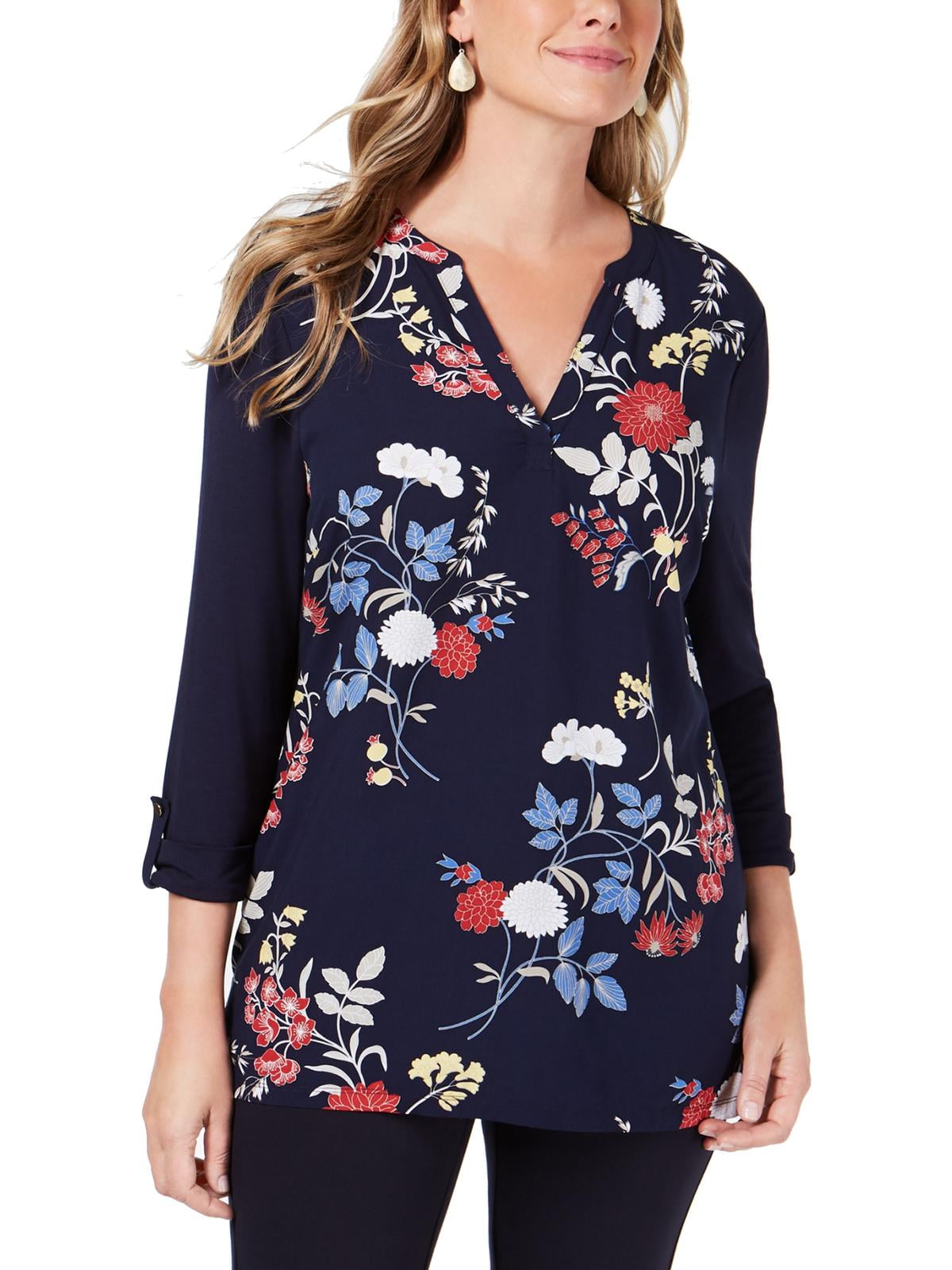 Camiseta feminina leopardo borboleta Charter Club azul tamanho grande