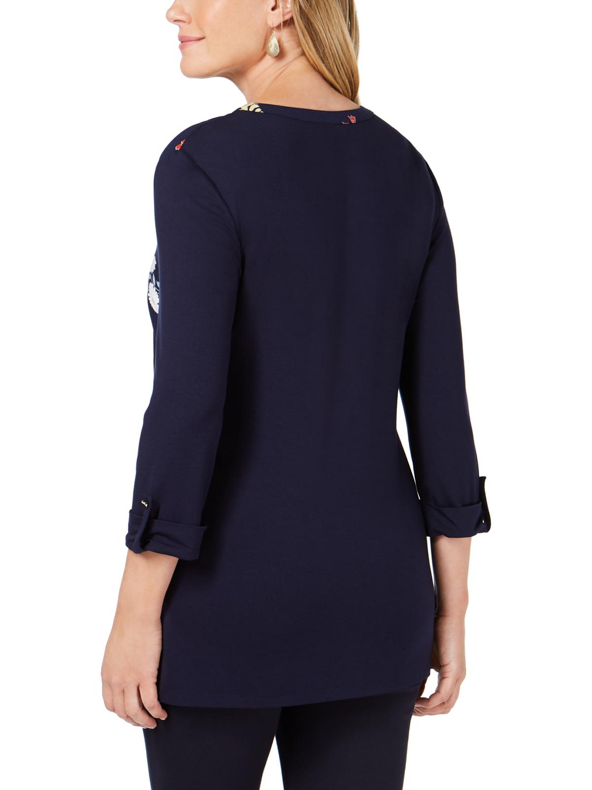 Camiseta feminina leopardo borboleta Charter Club azul tamanho grande