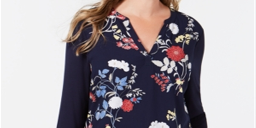 Camiseta feminina leopardo borboleta Charter Club azul tamanho grande