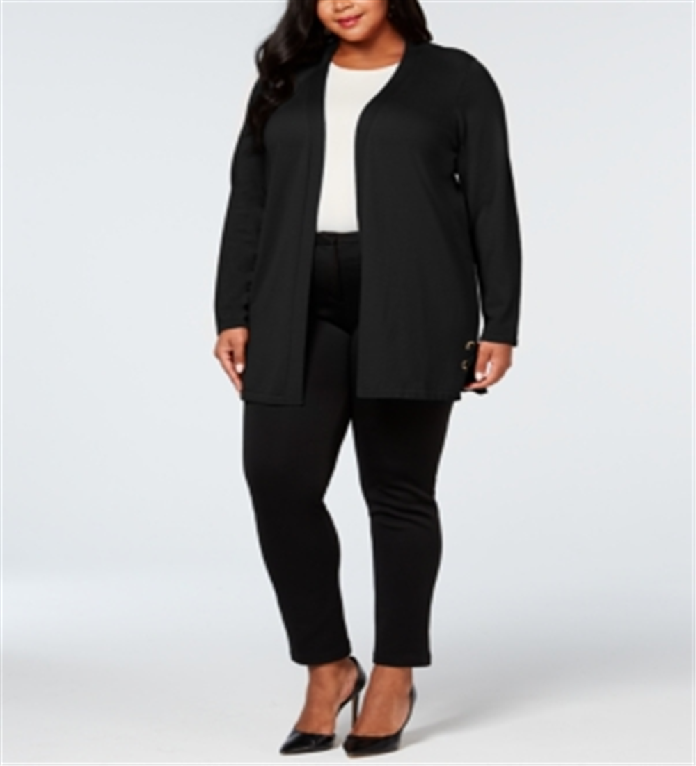 Cardigan feminino com ilhós e cadarço JM Collection, preto, tamanho 2X