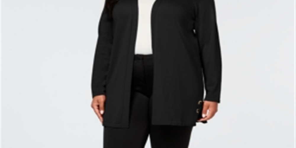 Cardigan feminino com ilhós e cadarço JM Collection, preto, tamanho 2X