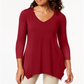 JM Collection Top feminino com decote em V e bainha em lenço, vermelho, tamanho pequeno