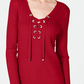Suéter feminino Inc International Concepts com estampa de buraco de fechadura e manga comprida, vermelho, tamanho XS