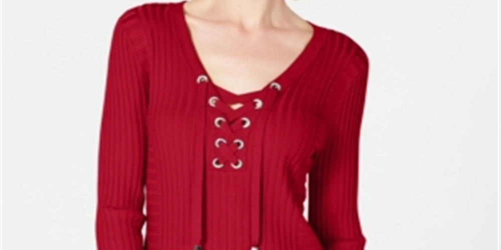 Suéter feminino Inc International Concepts com estampa de buraco de fechadura e manga comprida, vermelho, tamanho XS