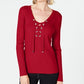 Suéter feminino Inc International Concepts com estampa de buraco de fechadura e manga comprida, vermelho, tamanho XS