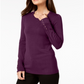 JM Collection Suéter Feminino com Punho Enfeitado Roxo Tamanho Pequeno Médio
