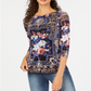 Blusa de malha feminina com estampa de cachecol Charter Club, preta, tamanho grande