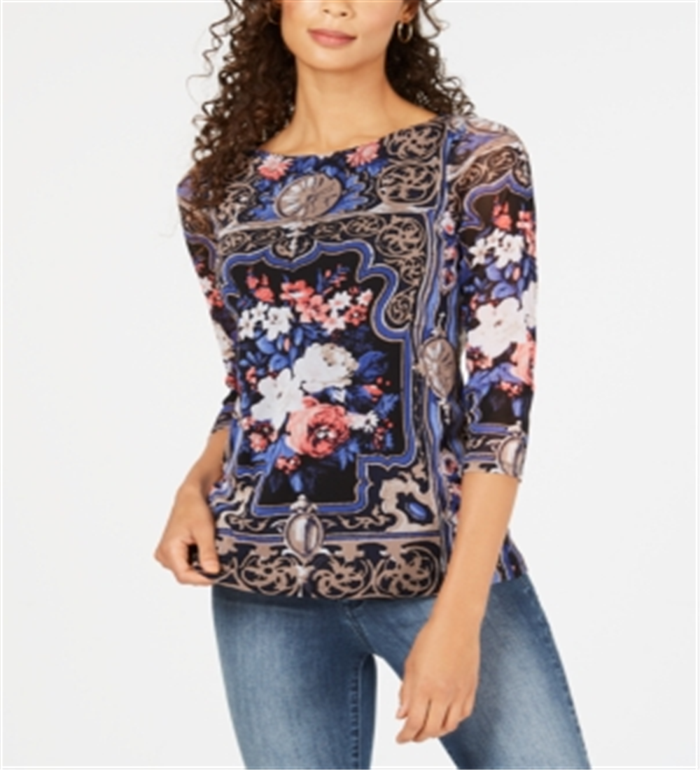 Blusa de malha feminina com estampa de cachecol Charter Club, preta, tamanho grande