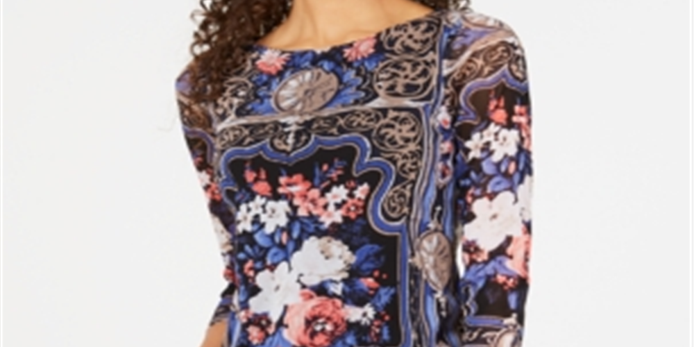 Blusa de malha feminina com estampa de cachecol Charter Club, preta, tamanho grande