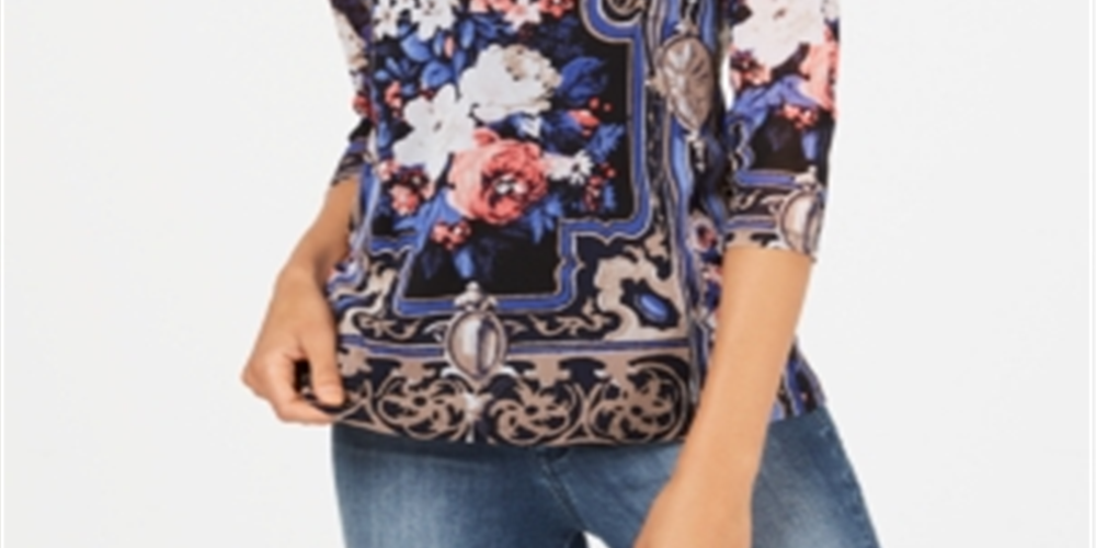 Blusa de malha feminina com estampa de cachecol Charter Club, preta, tamanho grande