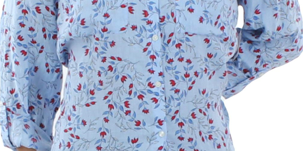 Camisa feminina de linho floral com botões Charter Club, azul, tamanho grande