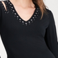 Blusa feminina de manga comprida com decote em V e detalhes embelezados, preta, tamanho XX-G, da INC International Concepts