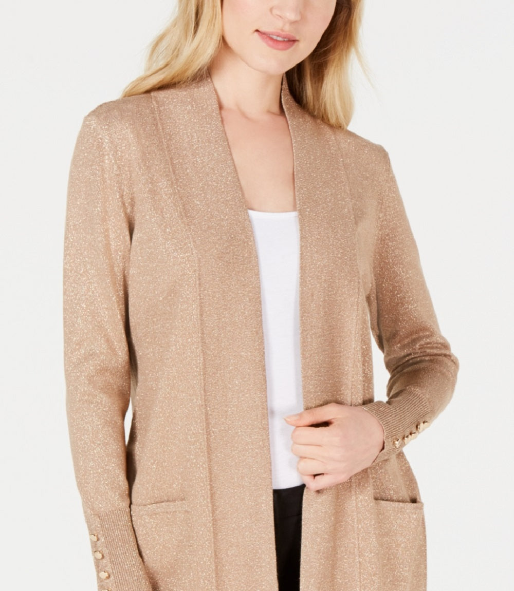 Cardigan feminino JM Collection com mangas curtas e botões, amarelo, tamanho pequeno