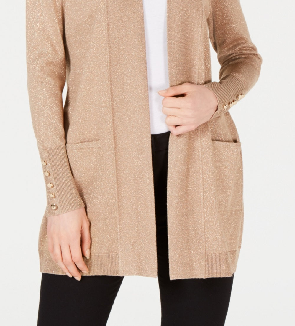 Cardigan feminino JM Collection com mangas curtas e botões, amarelo, tamanho pequeno