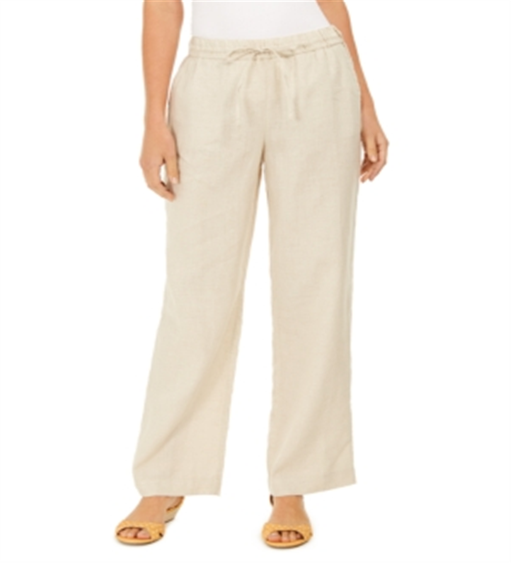 Calça feminina Charter Club de linho com cordão na cintura, marrom, tamanho XX-G