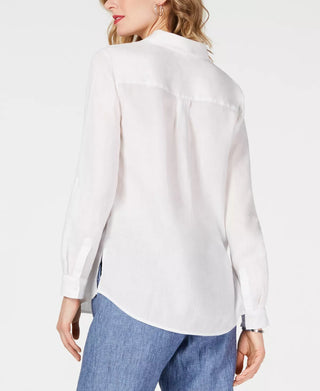 Charter Club Women's Linen Button Front Shirt White Size Petite X-Large