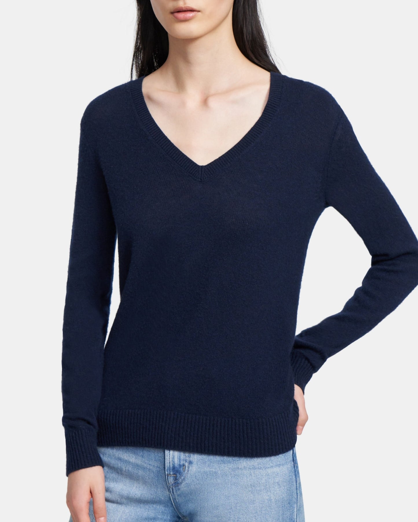 Suéter feminino Charter Club Pure Cashmere com decote em V, azul-marinho, tamanho X-S