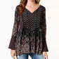 Top feminino estampado estilo camponês preto tamanho pequeno