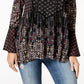 Top feminino estampado estilo camponês preto tamanho pequeno