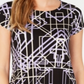 Camiseta feminina Alfani estampada com bainha redonda, preta, tamanho pequeno grande
