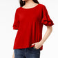 Blusa feminina com mangas franzidas INC International Concepts, vermelha, tamanho médio