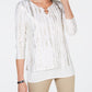 JM Collection Blusa feminina bordada franzida, tamanho pequeno, branca