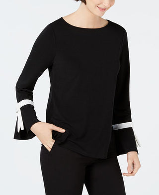 Charter Club Women's Tie Detail Sweater Black Size Petite L