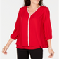 Blusa feminina com bainha em camadas e joias da coleção JM, vermelha, tamanho grande